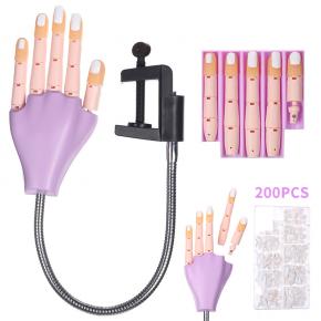 Purple Nail Art Hands Professional Practice Hand With 200Pcs Nail Tip